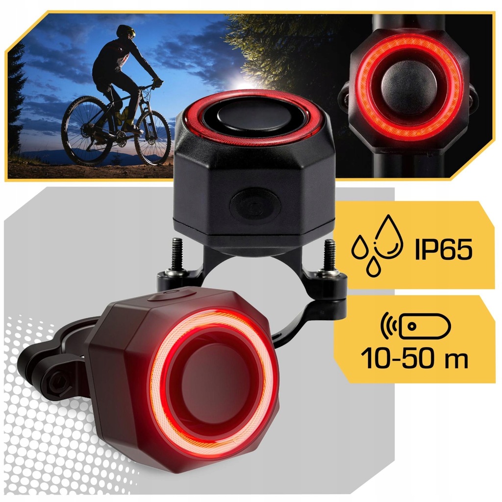 ALARM ROWEROWY ANTYKRADZIEŻOWY + LAMPA TYLNA LAMPKA ROWEROWA DZWONEK PILOT Stan opakowania oryginalne